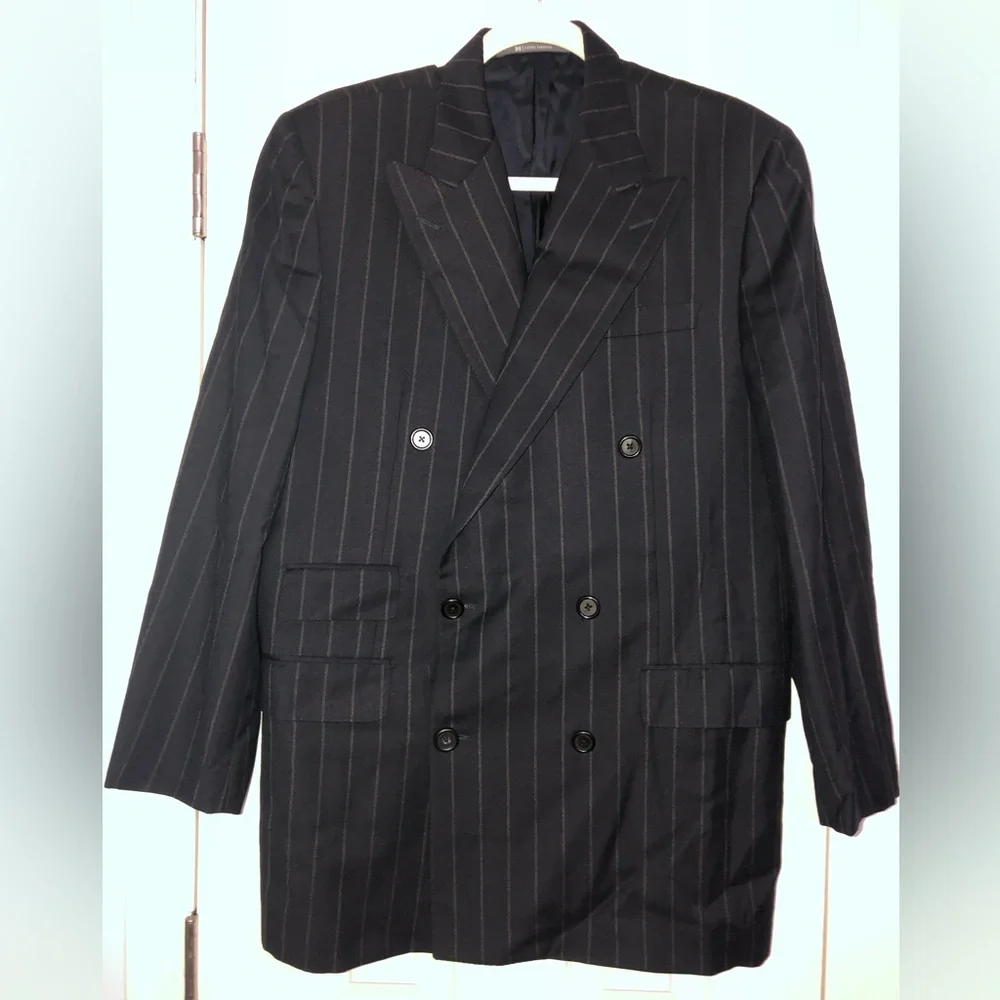 Hickey freeman suit jacket Black with stripes 42R wool *see description‎